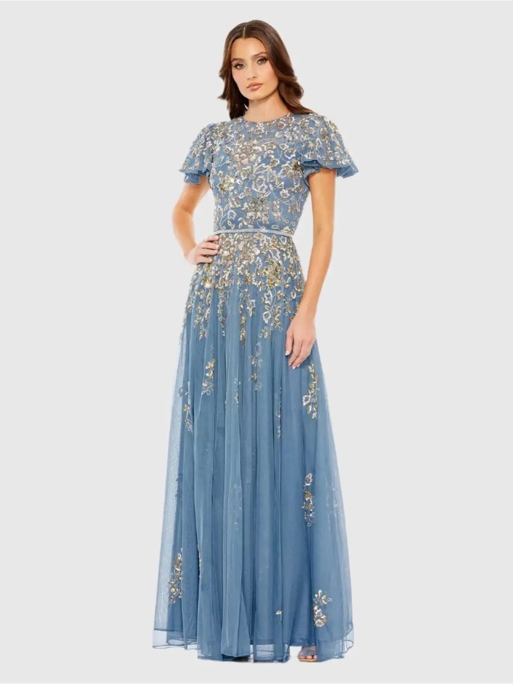 Mac Duggal 5717 Blue Embellished Butterfly Sleeve High Neck Gown Size 18 NWT